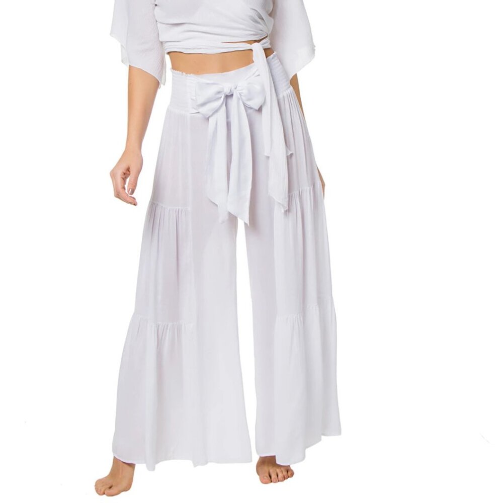 Elan White Wide Leg Pants Bow Large P-1